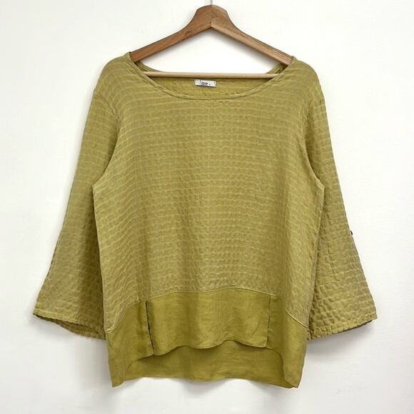 Linnea Linen-Blend Artsy Lagenlook Boxy Roll Tab Lightweight Wide Neck Top Small - Picture 14 of 14